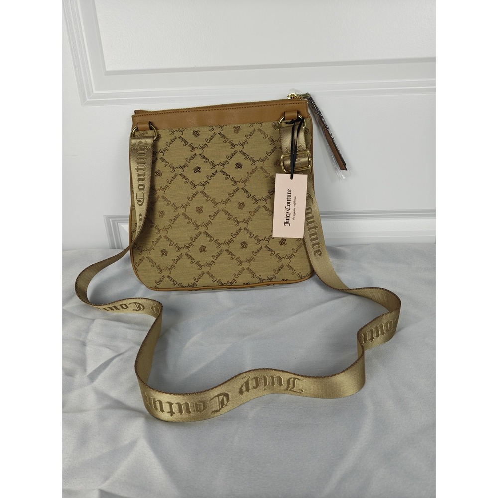 NWT Juicy Couture Yours Truly Tobacco Monogram Crossbody Bag Y2K Tan Gold Logo - Picture 7 of 11